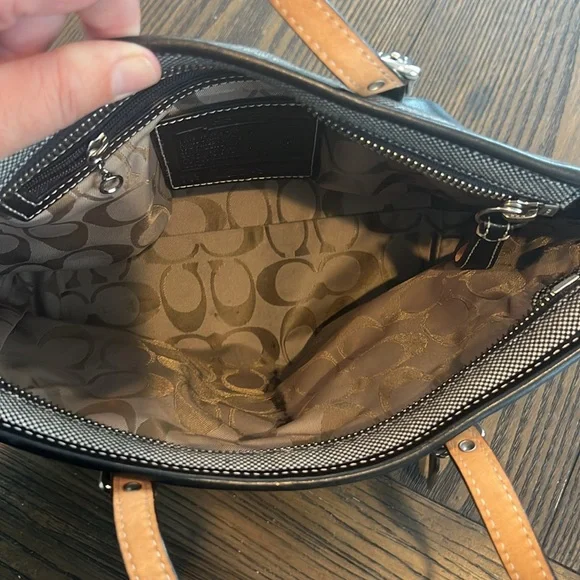 Coach Vintage Black & White Tweed Top Handle Satchel Tote Handbag #9557 - Picture 10 of 15